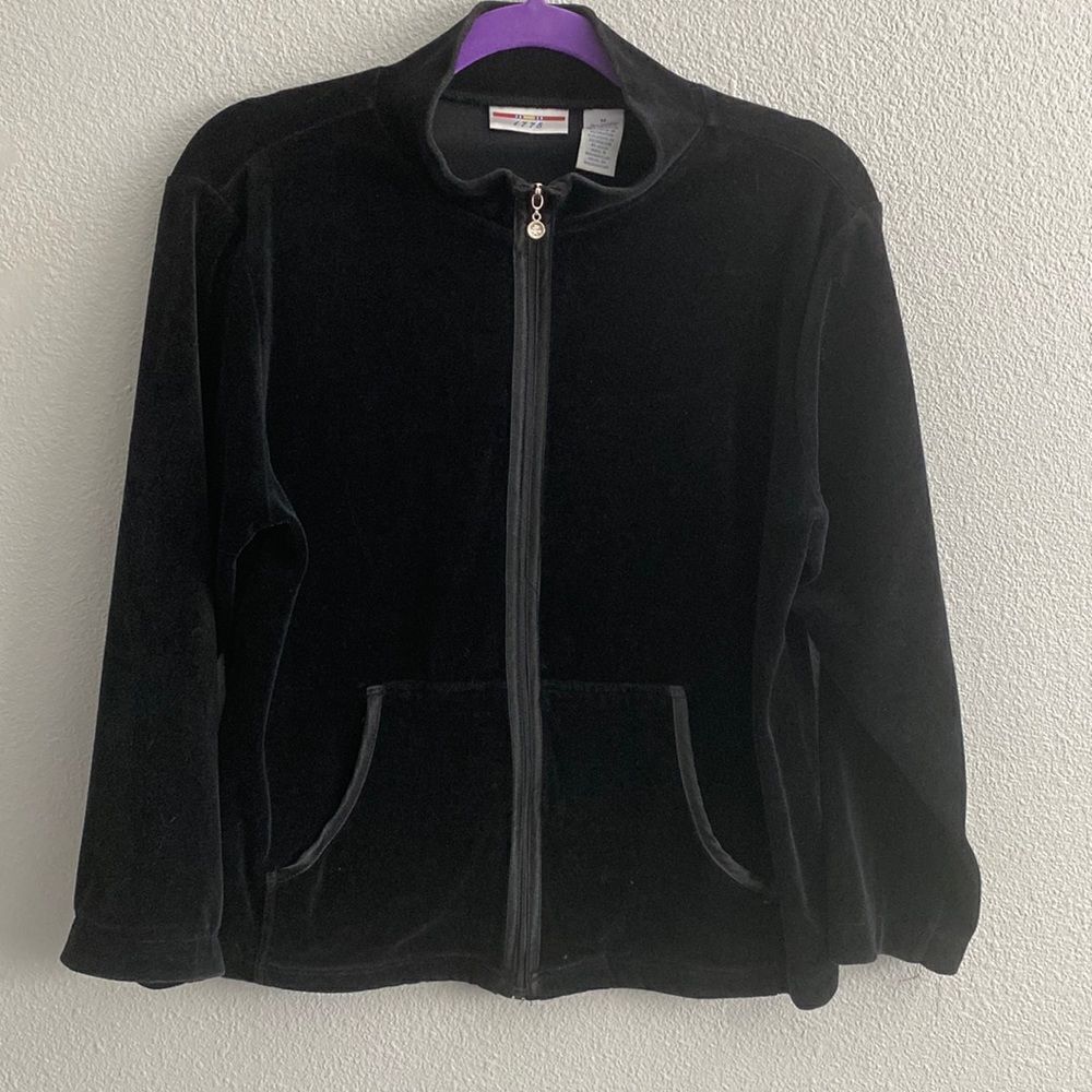 1775- black velvet zip up sweater- Size Medium